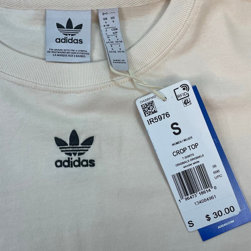 Adidas Originals Trefoil Crop Top Small Wonder White Cream NWT Women's T-Shirt - Picture 8 of 10
